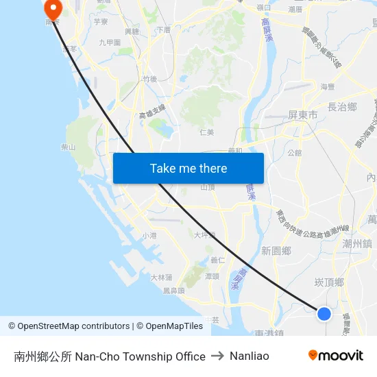 南州鄉公所 Nan-Cho Township Office to Nanliao map