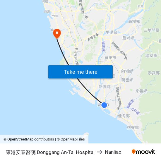 東港安泰醫院 Donggang An-Tai Hospital to Nanliao map