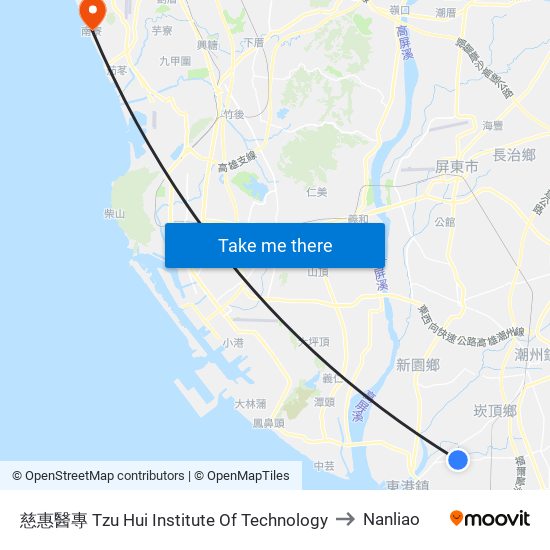 慈惠醫專 Tzu Hui Institute Of Technology to Nanliao map