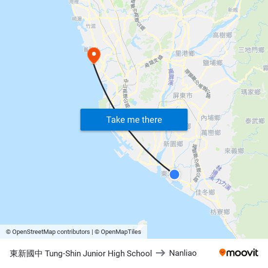 東新國中 Tung-Shin Junior High School to Nanliao map
