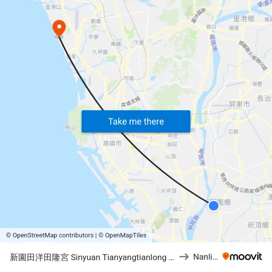 新園田洋田隆宮 Sinyuan Tianyangtianlong Temple to Nanliao map