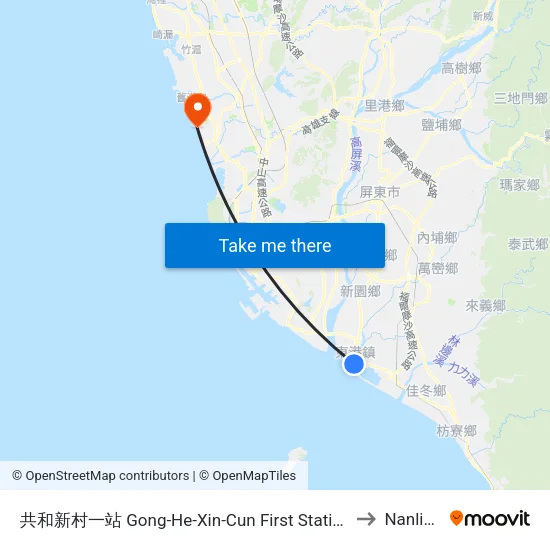 共和新村一站 Gong-He-Xin-Cun First Station to Nanliao map