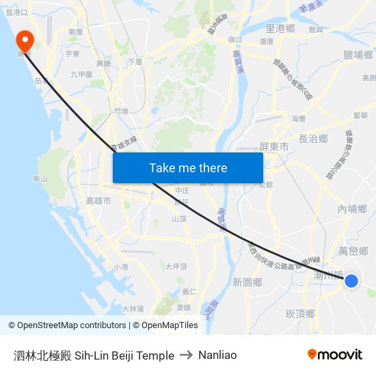泗林北極殿 Sih-Lin Beiji Temple to Nanliao map