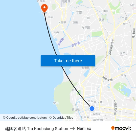 建國客運站 Tra Kaohsiung Station to Nanliao map