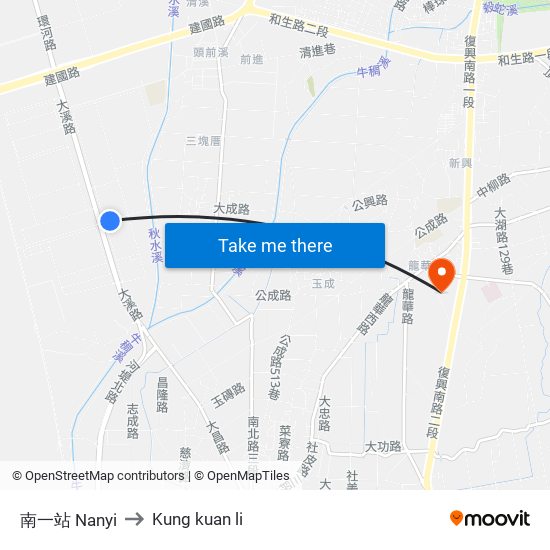 南一站 Nanyi to Kung kuan li map