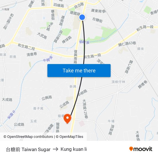 台糖前 Taiwan Sugar to Kung kuan li map
