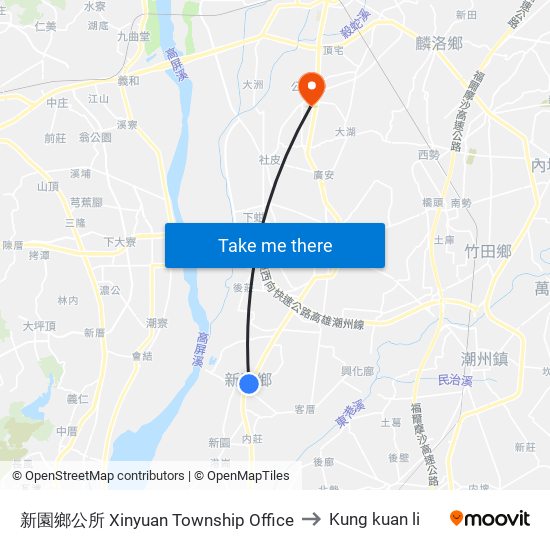 新園鄉公所 Xinyuan Township Office to Kung kuan li map