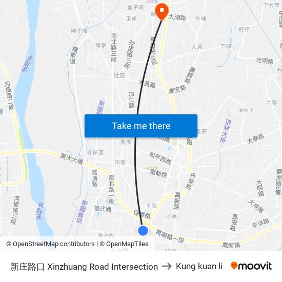 新庄路口 Xinzhuang Road Intersection to Kung kuan li map