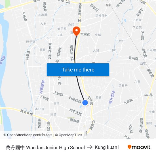 萬丹國中 Wandan Junior High School to Kung kuan li map