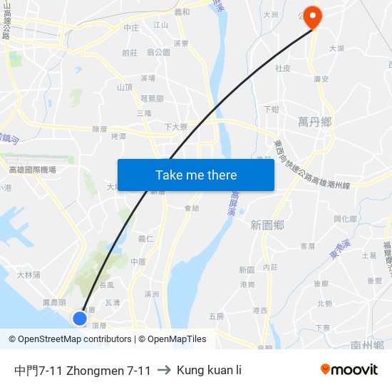 中門7-11 Zhongmen 7-11 to Kung kuan li map