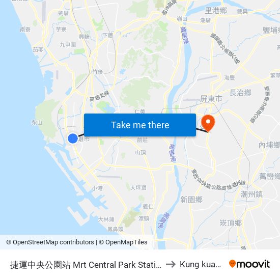 捷運中央公園站 Mrt Central Park Station to Kung kuan li map