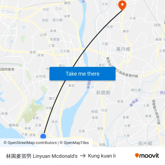 林園麥當勞 Linyuan Mcdonald's to Kung kuan li map