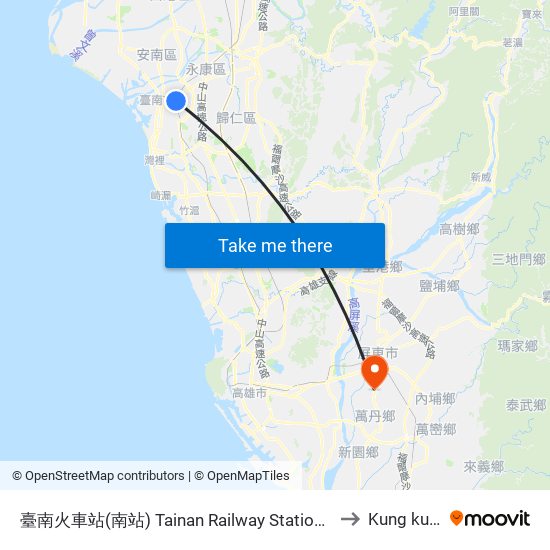臺南火車站(南站) Tainan Railway Station(S Station) to Kung kuan li map