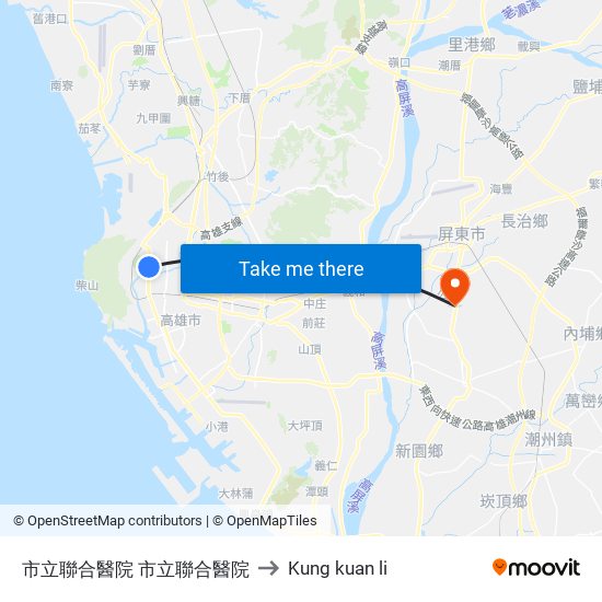 市立聯合醫院 市立聯合醫院 to Kung kuan li map