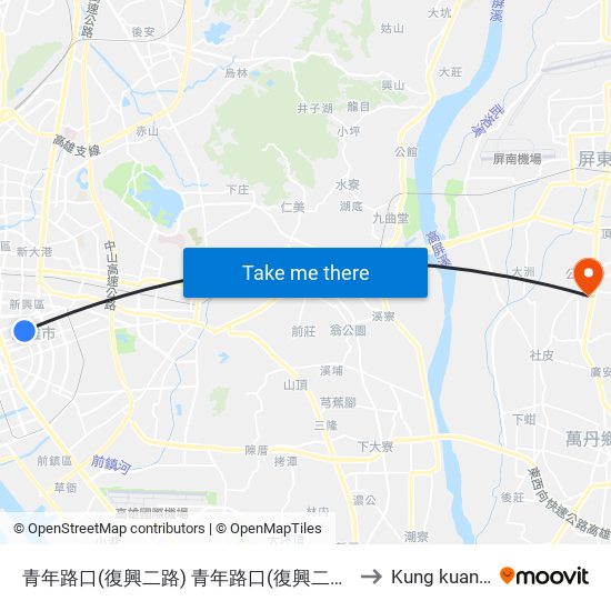 青年路口(復興二路) 青年路口(復興二路) to Kung kuan li map