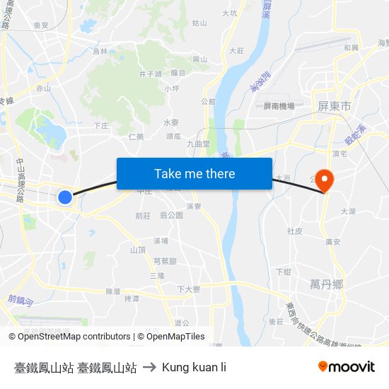 臺鐵鳳山站 臺鐵鳳山站 to Kung kuan li map