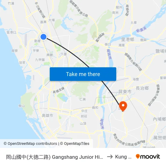 岡山國中(大德二路) Gangshang Junior High School(Dade 2nd Rd.) to Kung kuan li map