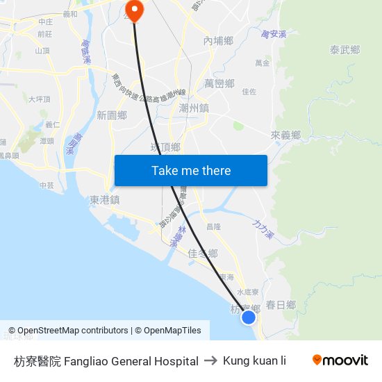 枋寮醫院 Fangliao General Hospital to Kung kuan li map