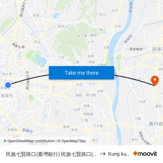 民族七賢路口(臺灣銀行) 民族七賢路口(臺灣銀行) to Kung kuan li map