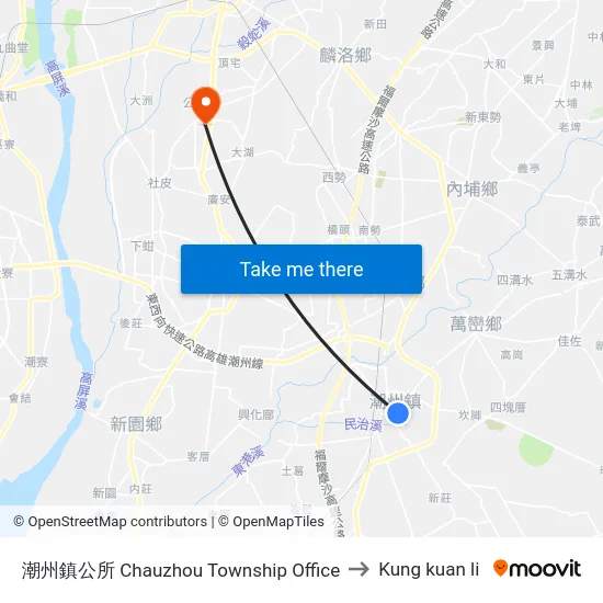 潮州鎮公所 Chauzhou Township Office to Kung kuan li map