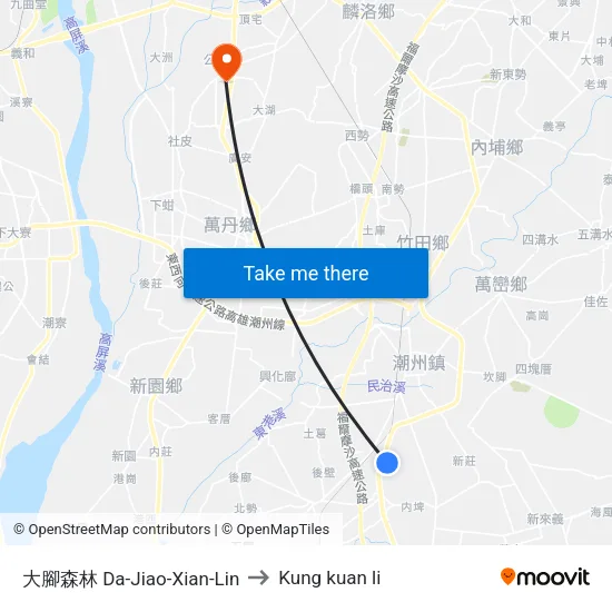 大腳森林 Da-Jiao-Xian-Lin to Kung kuan li map