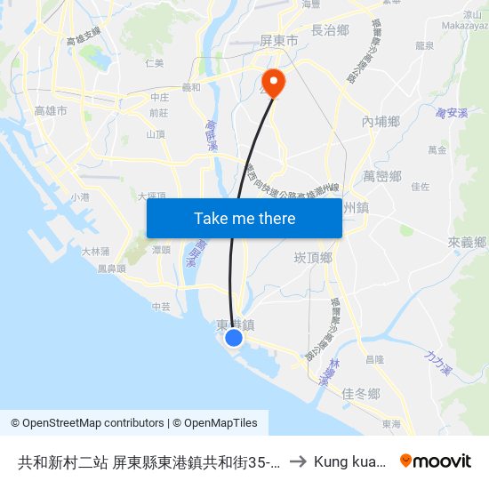 共和新村二站 屏東縣東港鎮共和街35-41 to Kung kuan li map