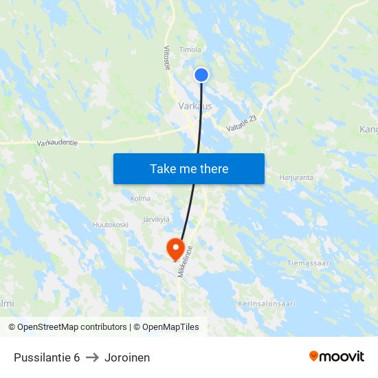 Pussilantie 6 to Joroinen map