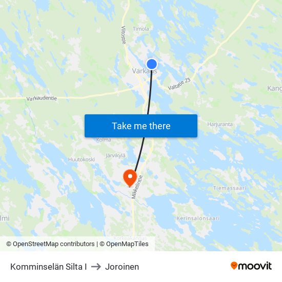 Komminselän Silta I to Joroinen map