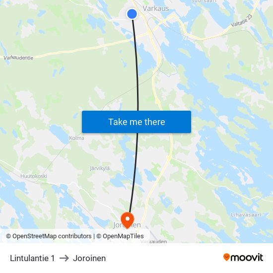 Lintulantie 1 to Joroinen map