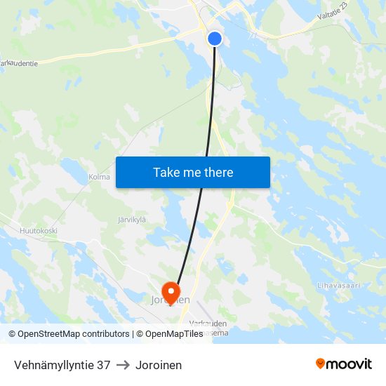 Vehnämyllyntie 37 to Joroinen map