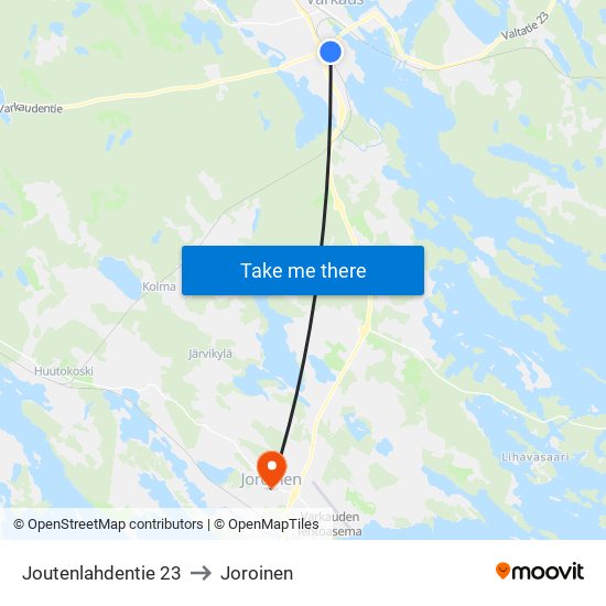 Joutenlahdentie 23 to Joroinen map