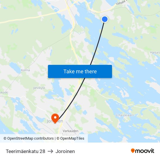 Teerimäenkatu 28 to Joroinen map