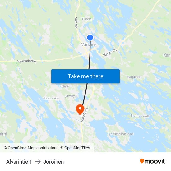 Alvarintie 1 to Joroinen map
