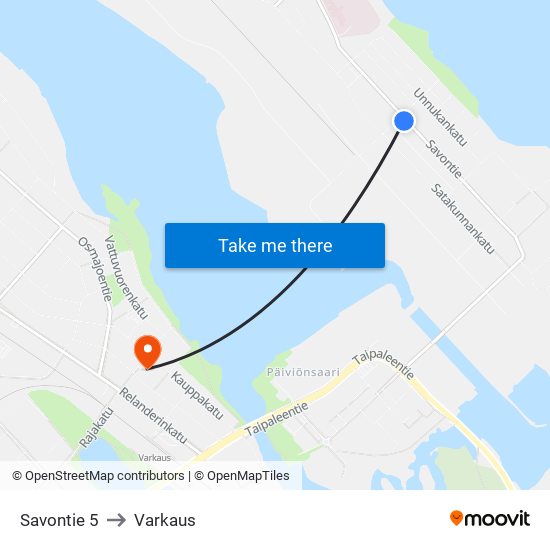Savontie 5 to Varkaus map