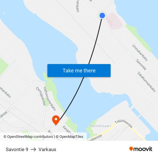 Savontie 9 to Varkaus map