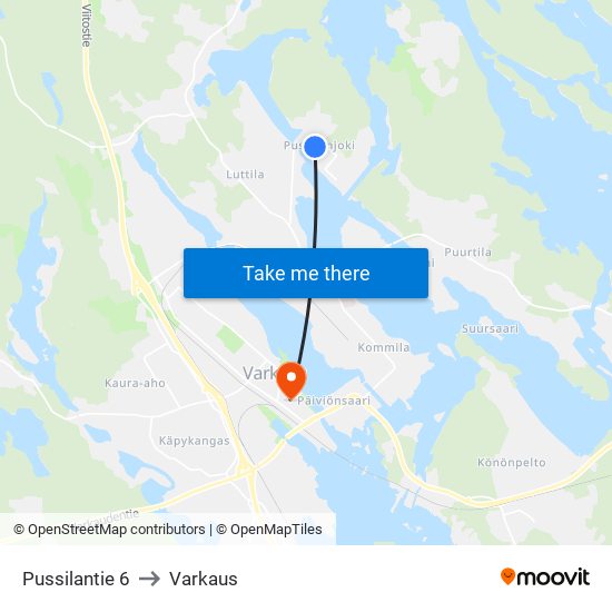 Pussilantie 6 to Varkaus map