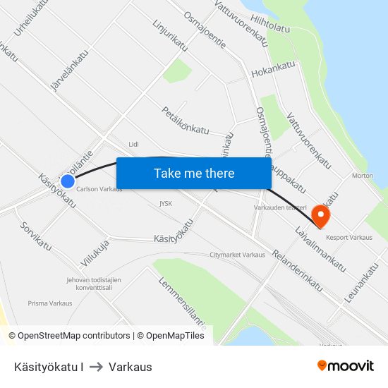 Käsityökatu I to Varkaus map