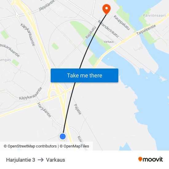 Harjulantie 3 to Varkaus map