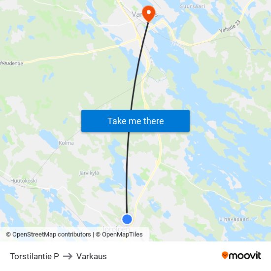 Torstilantie P to Varkaus map