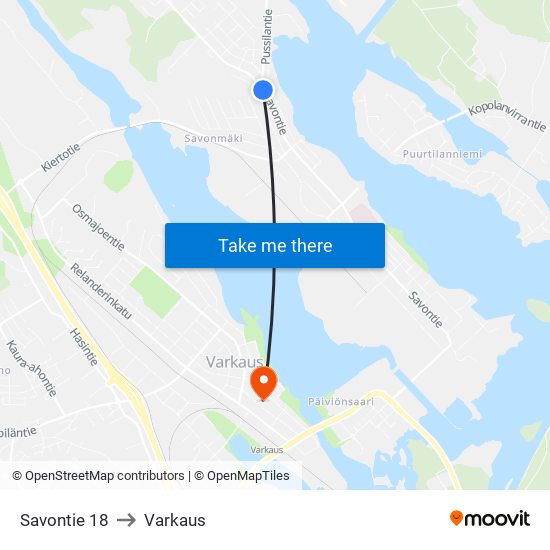Savontie 18 to Varkaus map