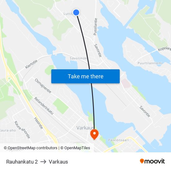 Rauhankatu 2 to Varkaus map