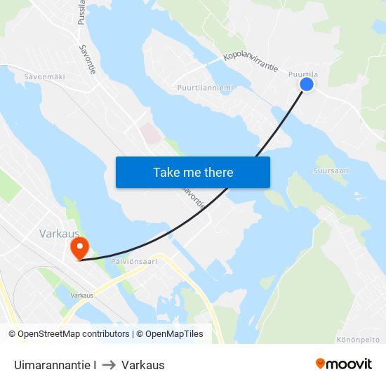 Uimarannantie I to Varkaus map