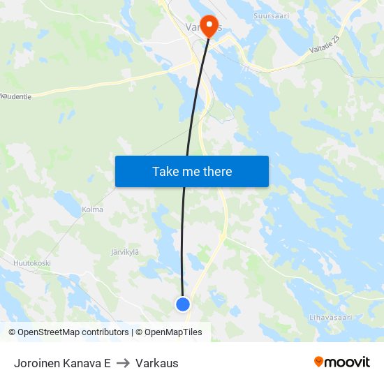 Joroinen Kanava E to Varkaus map