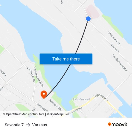 Savontie 7 to Varkaus map