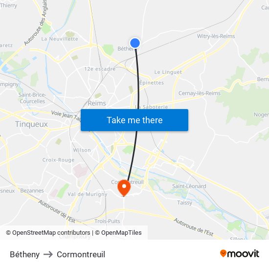 Bétheny to Cormontreuil map