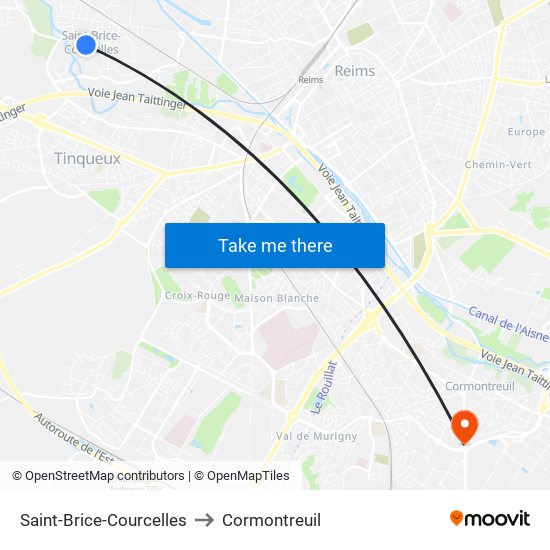 Saint-Brice-Courcelles to Cormontreuil map