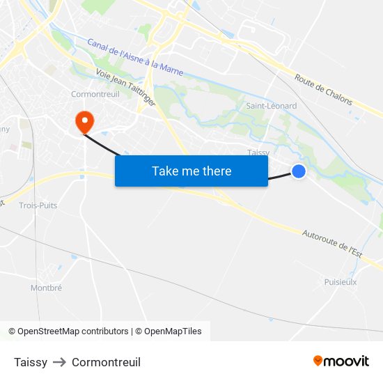 Taissy to Cormontreuil map