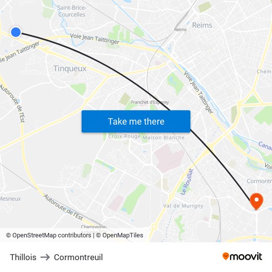 Thillois to Cormontreuil map