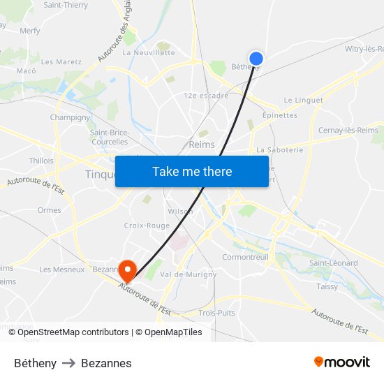 Bétheny to Bezannes map