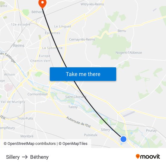 Sillery to Bétheny map